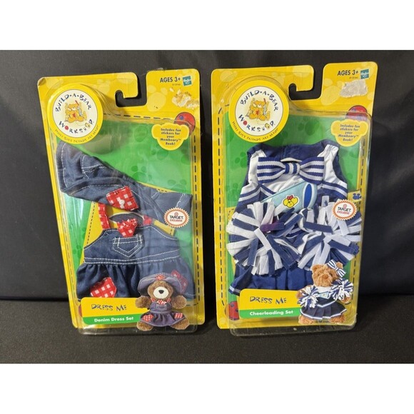 2 New VTG 2004 Sealed Build-A-Bear Outfits Cheerleader + Denim Dress Set - Picture 1 of 7